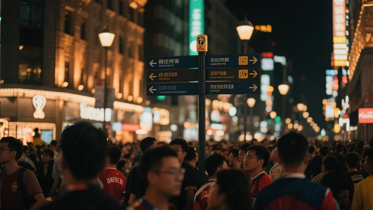 世界杯主办城市夜间街区球迷消费场景占位：餐饮、步行街、公共交通指引与城市氛围